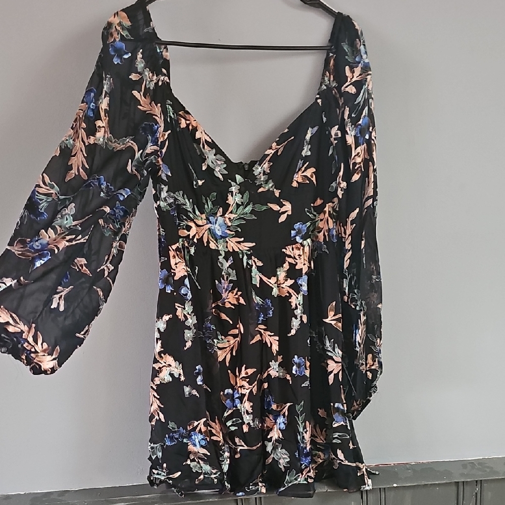 Lulu's Black and Blue Floral Mini Dress